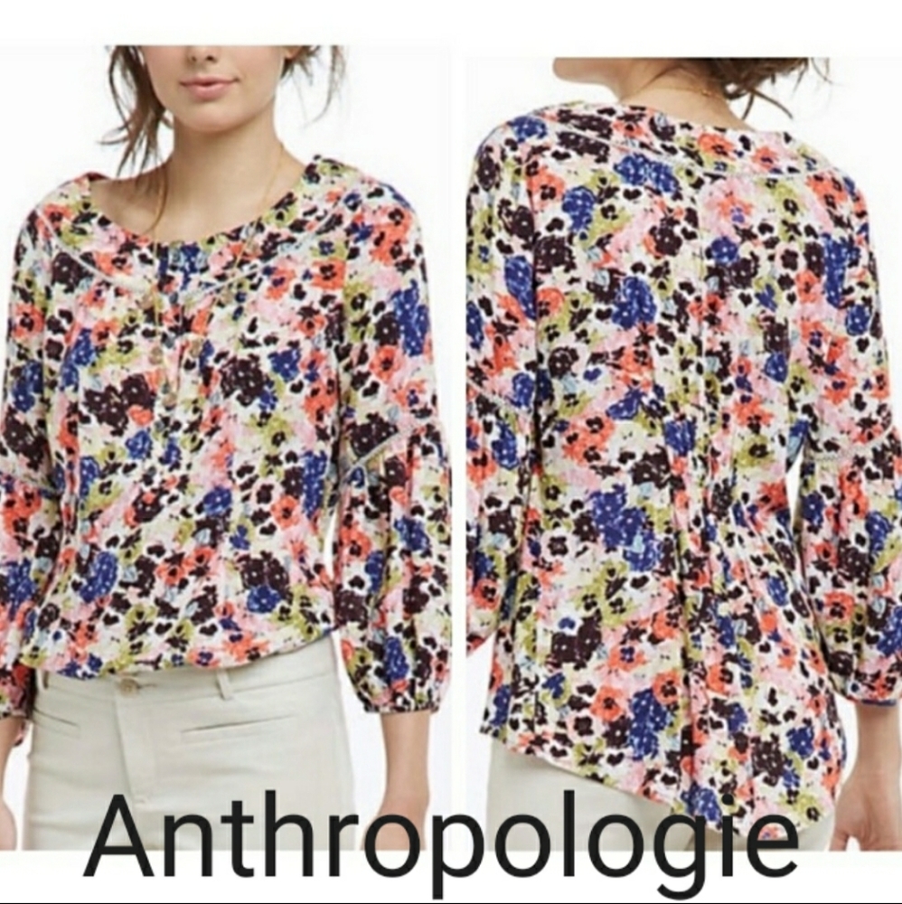 Anthro • Maeve • Pansyfield Floral Peasant Blouse